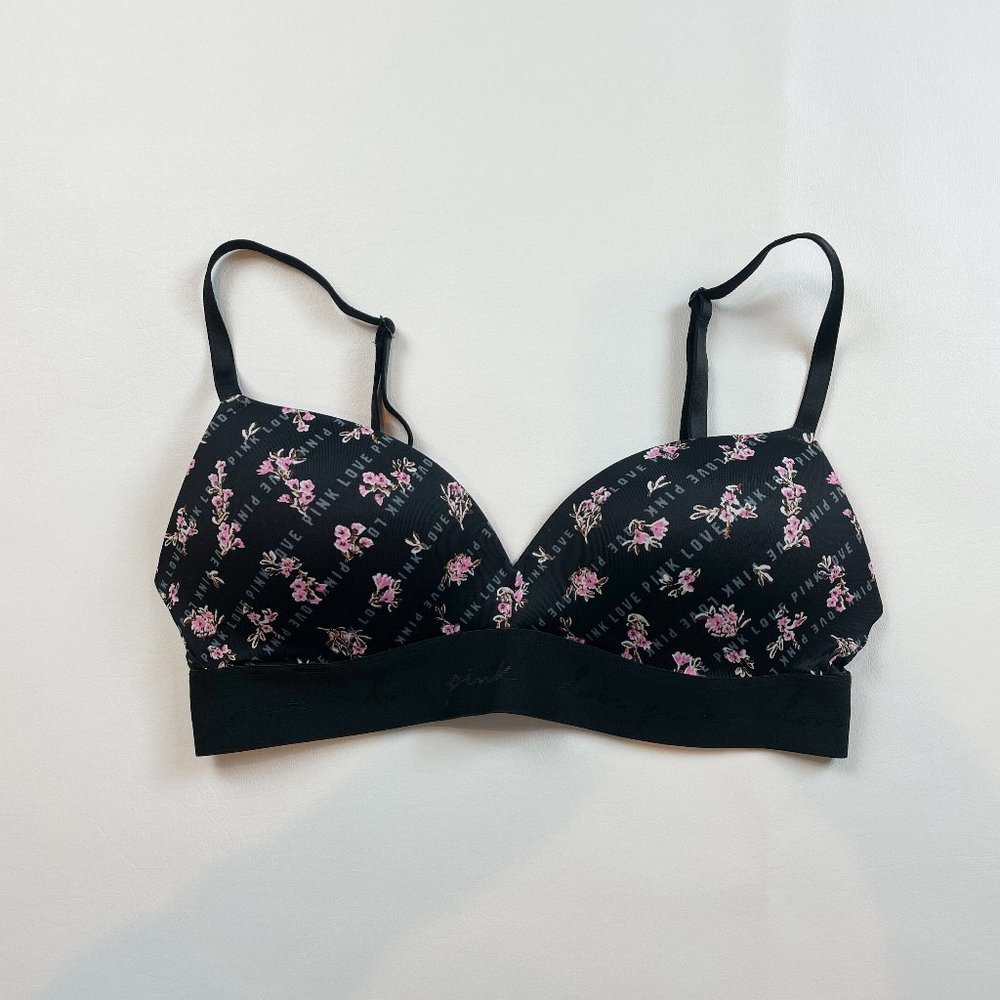 NWOT Victoria's Secret PINK Bra 32C Wear Everywhere Wireless Push Up Floral